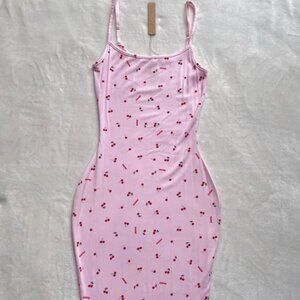 Skims Soft Lounge Long Slip Dress With Cherry Blossom Printt